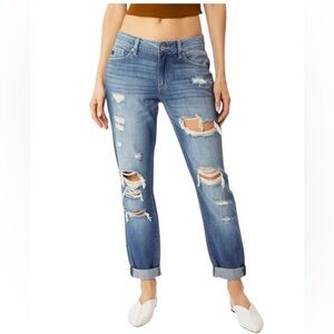 KanCan Paige Boyfriend Jeans with Distressed Details, Mid Rise